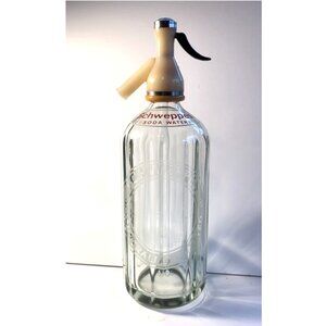 Schweppes 30 Oz Soda Water Seltzer Bottle Syphon Australia Etched Glass E13013